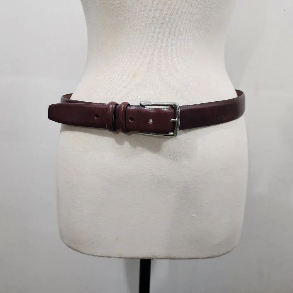 Vintage 90s Ralph Lauren Polo Brown Leather Belt Mens W34 Rectangle Buckle